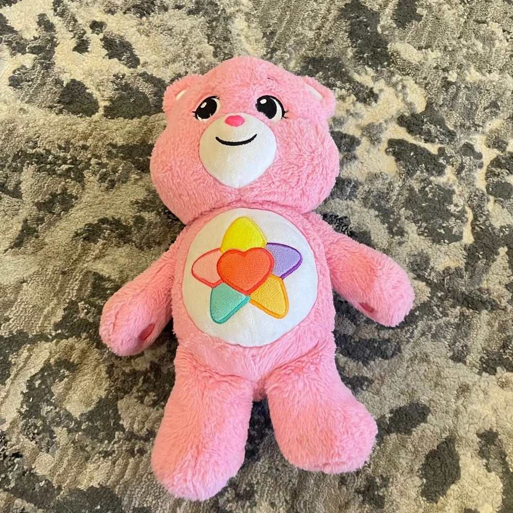 Care Bears Togetherness Bear Plush Rainbow Tie Dye Flower Belly Badge - Size 14